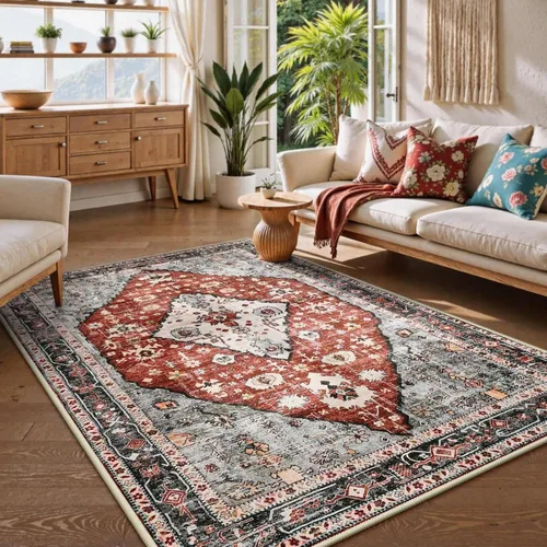 Miniatura 91 de Lahome Alfombra tribal bohemia de 2 x 3 pies, alfombra verde pequeña para entrada, suave, antideslizante, lavable, alfombra de baño bohemia de pelo