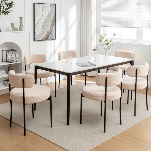 Miniatura 7 de Riknuxi Sillas de Comedor Boucle Juego de 2, Sillas de Comedor Redondas Tapizadas con Patas de Metal Negro, Sillas de Comedor Modernas para Comedor