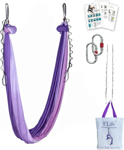 Miniatura 8 de F.Life Kit de hamaca de yoga aéreo, columpio de yoga, multicolor, 5 yardas, yoga volador, incluye cadena de margarita, mosquetón y guía de postura