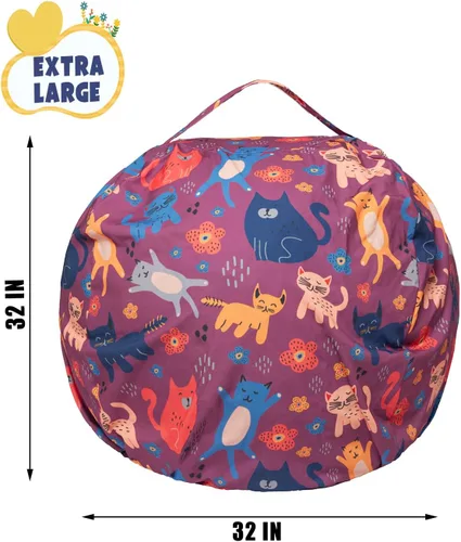Miniatura 2 de LOLOMLO Funda para puf de almacenamiento de animales de peluche, para niños, mantas, toallas, puf (solo funda), sofá de lona con cremallera YKK