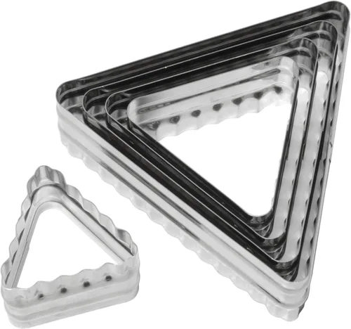 Ateco Cortadores triangulares de doble cara en tamaños graduados, bordes estriados y lisos, acero inoxidable, juego de 6 piezas