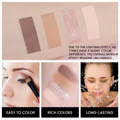 Miniatura 3 de evpct Paleta cuádruple de sombras de ojos marrón nude, brillante nude champán, dorado, marrón, cacao, brillantina, metálico, mate, alto pigmento