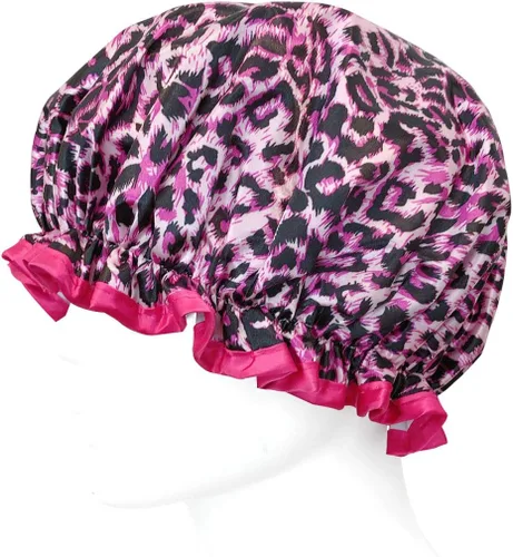 Miniatura 4 de Wrapables® Elegantes gorros de ducha impermeables de doble capa (juego de 4), estampado animal y puntos