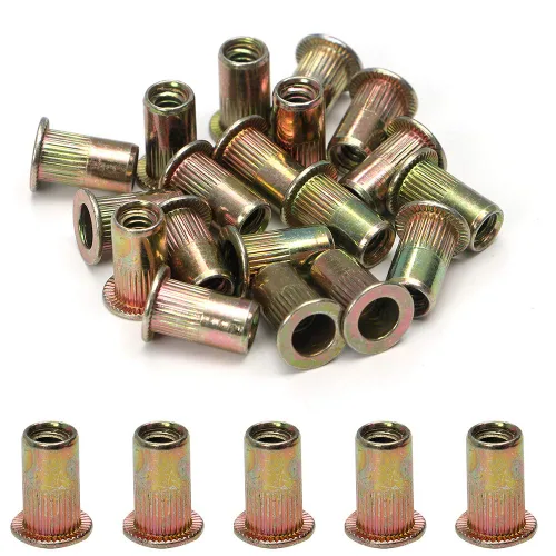 Miniatura 3 de 100 piezas de tuercas de remache de acero al carbono SAE 1/4-20 Tuercas de remache roscadas Kit de insertos Nutsert Rivnuts Woopais