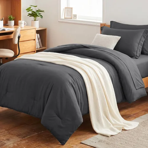 Miniatura 20 de Juego de edredón blanco queen, 7 piezas cama en una bolsa, juego ligero de ropa de cama queen, juego de 7 piezas para todas las estaciones, suave
