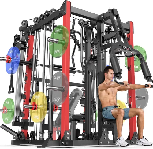 Miniatura 23 de Máquina Smith con sistema de cruce de cables, jaula de potencia multifunción para sentadillas y rack de potencia para gimnasio en casa, rack de Negro