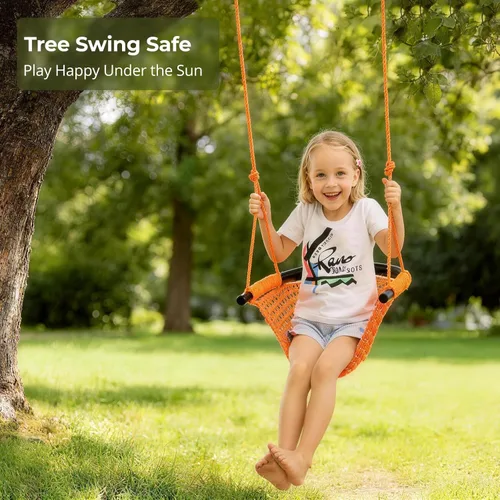 Miniatura 2 de JKsmart Asiento de columpio para niños con cuerda resistente, juego de columpio seguro para niños, perfecto para interior, exterior, patio de Naranja