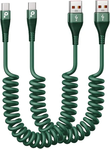 Miniatura 10 de Cable USB C de carga rápida, paquete de 2 cables de carga USB A a USB C en espiral de 3 pies para automóvil, cable de carga USB-C compatible