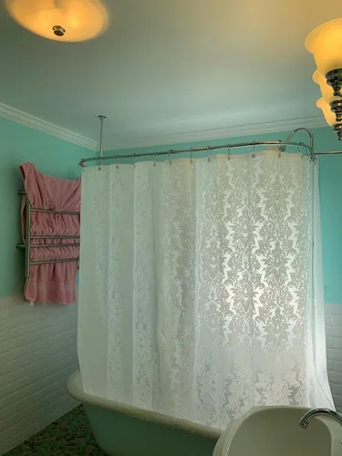 Miniatura 2 de Cortina de Ducha para Bañera con Patas Garra, Forro de Damasco Floral Todo Alrededor Extra Ancha 180x70 Pulgadas, Cortina de Baño Resistente