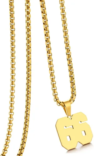Miniatura 180 de Collar de Número Dorado para Hombre, Cadena de Acero Inoxidable con Colgante de Número para Atletas, Joyería Deportiva Personalizada para Niños