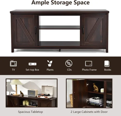Miniatura 9 de Tangkula Soporte de TV con puerta de granero, mesa consola de TV para televisores de hasta 65 pulgadas, centro de entretenimiento multimedia con 2