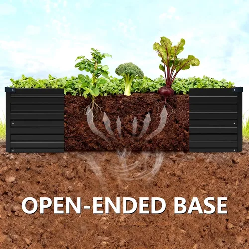 Miniatura 3 de Vengarus Kit de cama de jardín galvanizado elevado de 6 x 3 x 1 pies (paquete de 2), maceta de metal para exteriores, contenedor rectangular de Negro