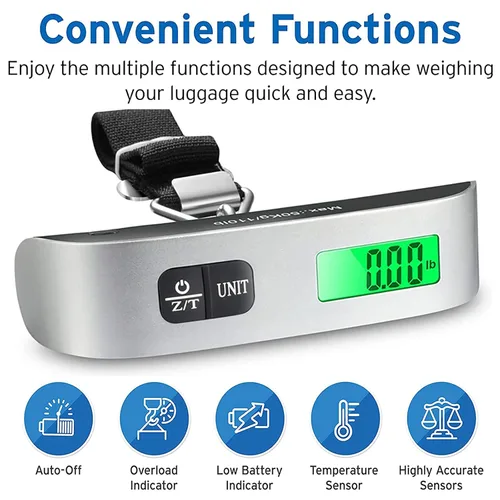 Miniatura 2 de HalyCares - Báscula de equipaje peso digital portátil para maleta asistente de equipaje de viaje sensor de temperatura 110 libras batería CR2032