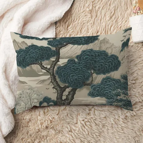 Miniatura 40 de ArogGeld Funda de cojín lumbar asiática de estilo chinoiserie, de lino marrón, pájaro y flor, funda de almohada asiática para sala de estar, A-6