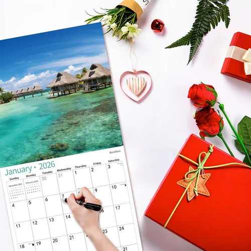 Miniatura 6 de Calendario de pared 2026, calendario 2026, noviembre de 2025 a diciembre de 2026, calendario de pared PLAYAS, 12 x 24 pulgadas abierto, página