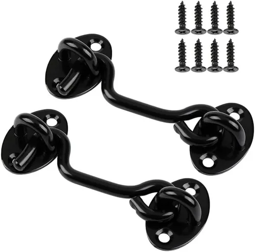 Miniatura 2 de Cerradura de puerta de granero, gancho de acero de 3 pulgadas y pestillo para puerta, color negro
