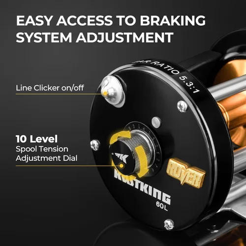 Miniatura 8 de KastKing Rover Round Baitcasting Fishing Reel, Perfect Conventional Reel for Catfish, Salmon/Steelhead, Striper Bass and Inshore Saltwater Fishing