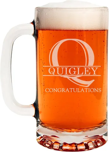 Miniatura 41 de Taza de cerveza de vidrio con monograma grabado de 16 onzas (letra B), regalos de cerveza personalizados de la A-Z para hombres, Día del Padre