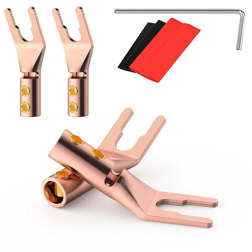 Miniatura 7 de 4 conectores de pala, 45 grados de cobre puro de audio tenedor Y enchufe de espada con tubo termorretráctil y llave hexagonal, enchufes de cable