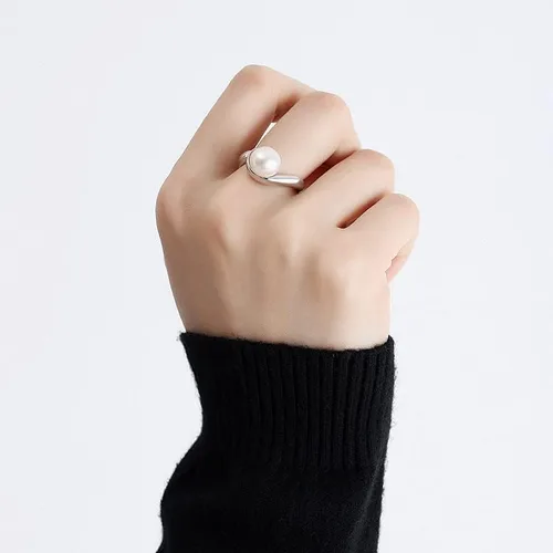 Miniatura 4 de Anillo de perlas de 0.315-0.335 in S925 chapado en oro para mujer, anillo liso abierto de eternidad para mujeres, perlas blancas cultivadas en agua