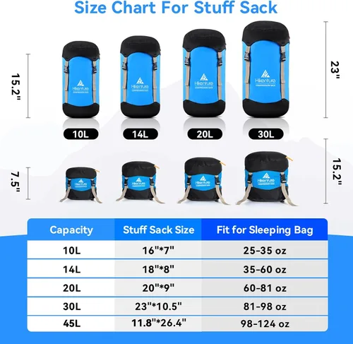 Miniatura 6 de Hikenture Saco de compresión para saco de dormir, saco de cosas mejorado de nylon resistente a desgarros, saco de compresión de 10L/14L/20L/30L