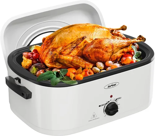 Miniatura 14 de Sunvivi Horno Asador Eléctrico de 26 Cuartos de Galón para Pavo con Tapa, Asadores Eléctricos con Bandeja Extraíble, Asador Grande, Tapa Visible