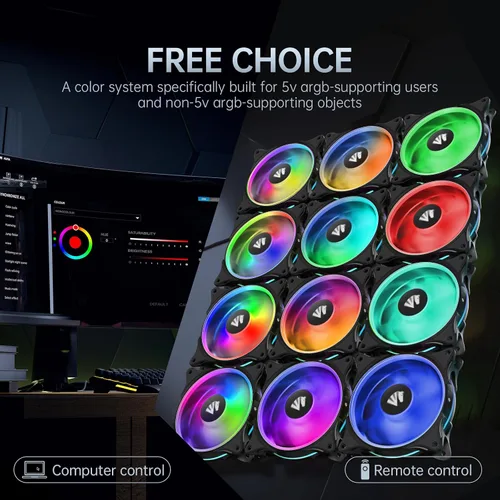 Miniatura 7 de AsiaHorse FS-9002 Pro - Ventilador de carcasa RGB de 4.724 in, 26 LED ARGB y bucles LED dobles Lingting, ventilador de caja Pwm de 800-1800rpm