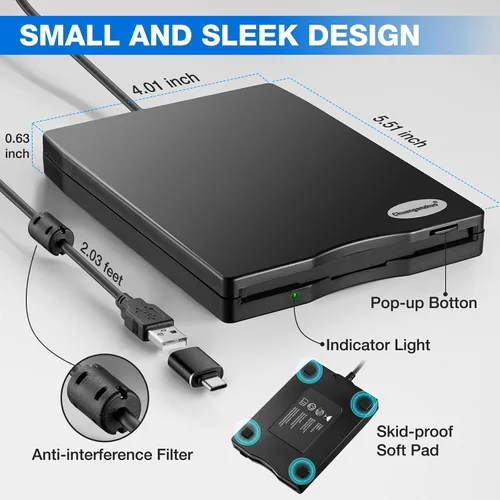 Miniatura 8 de Unidad de disquete externa portable con USB de 3.5 pulgadas, FDD de 1.44 MB para PC con Windows 2000, XP, Vista, 7, 8 o 10, o con Mac, no se