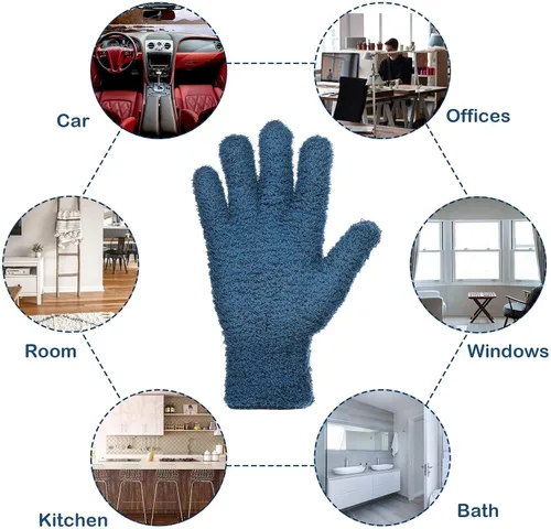 Miniatura 2 de Patelai 2 pares de guantes de microfibra para plantas, guantes de limpieza antipolvo, manoplas para el hogar, autos, persianas (azul, grande)
