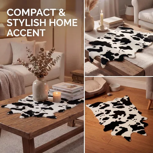 Miniatura 5 de 2 Pack Faux Soft Plush Mini Black and White Cow Print Rug, 20x16'' Cowhide Print Mat for Table Centerpiece,Cowboy Baby Shower Birthday Theme Party