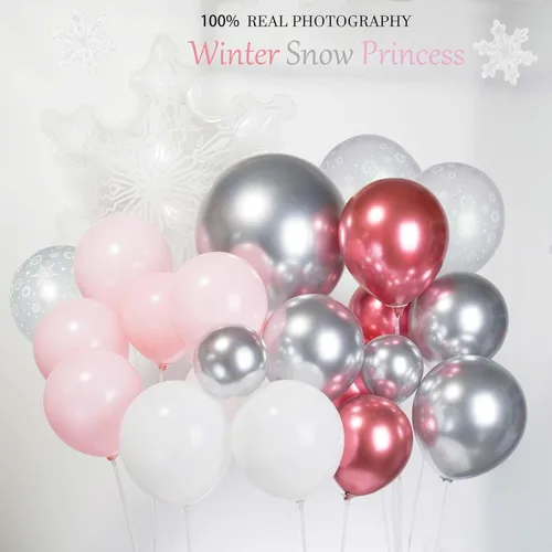 Miniatura 3 de Kit de arco de guirnalda de globos de invierno rosa, cromado, plateado, rojo y blanco con globos de copo de nieve para niñas Onederland princesa