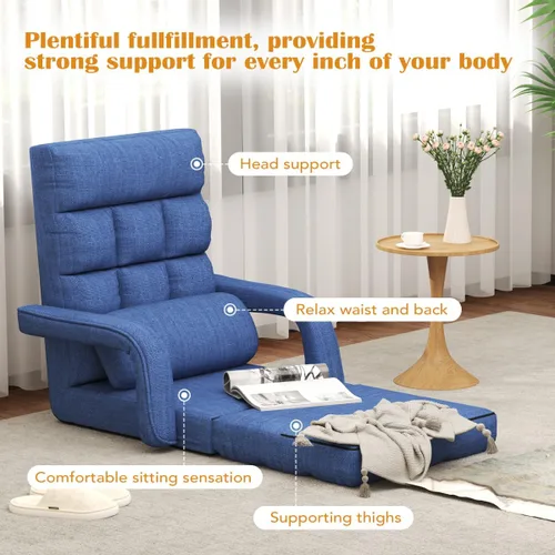 Miniatura 4 de Silla de juegos de suelo, 6 posiciones ajustables, tumbona, para adolescentes y adultos, silla plegable acolchada de meditación con reposabrazos