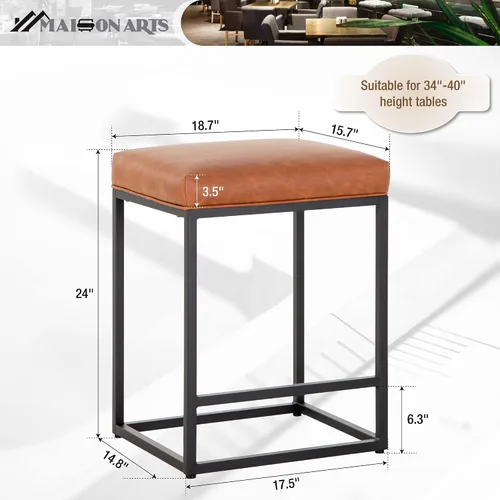 Miniatura 2 de MAISON ARTS Taburete de bar de altura de mostrador para encimera de cocina, taburete industrial sin espalda de 24 pulgadas, taburete de bar tapizado