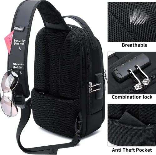 Miniatura 6 de DUSLANG Mochila de hombro para senderismo, bolsa cruzada para hombres, bolsas de pecho con puerto de cargador USB para campamento casual, ciclismo