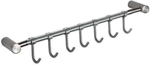 Estante organizador de utensilios de cocina de acero inoxidable de 16.5 pulgadas con ganchos móviles para cacerola, cuchara, toalla (C alto 7
