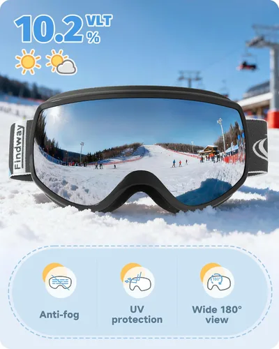 Miniatura 2 de findway Gafas de esquí para niños, gafas de snowboard para niños y niñas de 3 a 12 años Marco negro lente plata (vlt 21%)