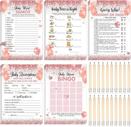 Miniatura 14 de Yinder 145 tarjetas de actividades para juegos de baby shower con 20 lápices, incluye descripción de bingo para bebés y deseos, adivina quién es