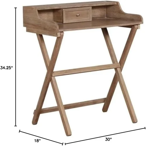 Miniatura 3 de Escritorio plegable, 30 pulgadas de ancho x 18 pulgadas de profundidad x 34.25 pulgadas de alto, madera de caucho y MDF, acabado marrón rústico