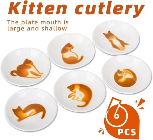 Miniatura 3 de Lindos platos de cerámica para salsas laterales de gato, mini plato de condimentos en forma de corazón, cuenco para sushi y soja, platillos