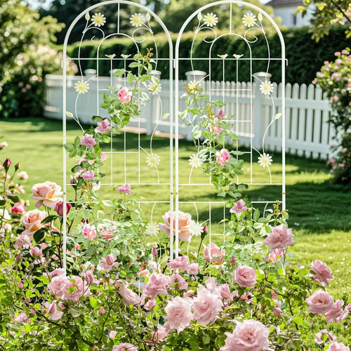 Miniatura 12 de LZRS - Paquete de 2 arcos de hierro rústico de 71x20 pulgadas para decoración de jardín con enrejado con revestimiento de metal negro – Perfecto
