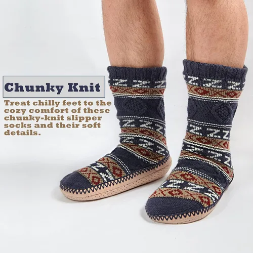 Miniatura 2 de Cozylook Calcetines tipo pantufla para hombre, con forro polar, suela antideslizante, para invierno, suaves, gruesas, acogedoras, cálidas, peludas