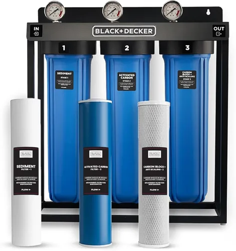 BLACK+DECKER Sistema de filtro de agua para toda la casa | Antiincrustante | Sistema de filtración de 3 etapas para toda la casa, filtro anti-escala