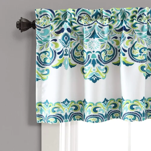 Miniatura 2 de Lush Decor Clara Valance - Cortina individual de estilo bohemio con estampado de damasco, cenefa, azul y verde