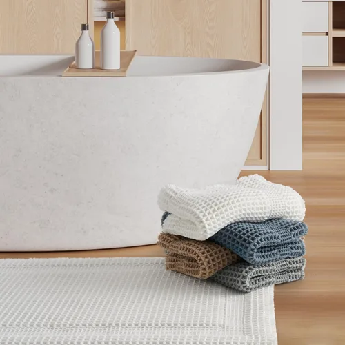 Miniatura 7 de AMOAMI Alfombra de Baño con Textura de Waffle, Alfombras de Baño Absorbentes para Baño Antideslizantes, Alfombras de Baño Lavables a Máquina