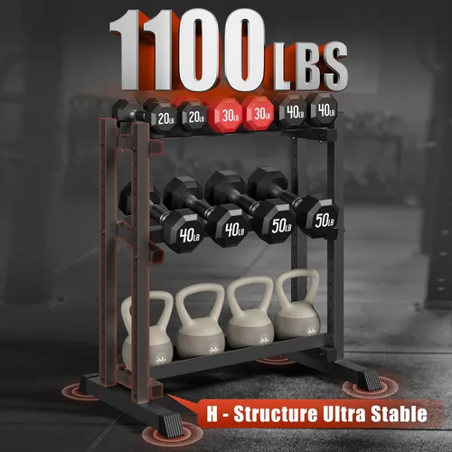 Miniatura 2 de 3-Tier Dumbbell Rack, 1100LB Capacity Adjustable Weight Rack for Home Gym, Heavy-Duty Weight Stand for Dumbbells Kettlebells & Weight Plates(Rack