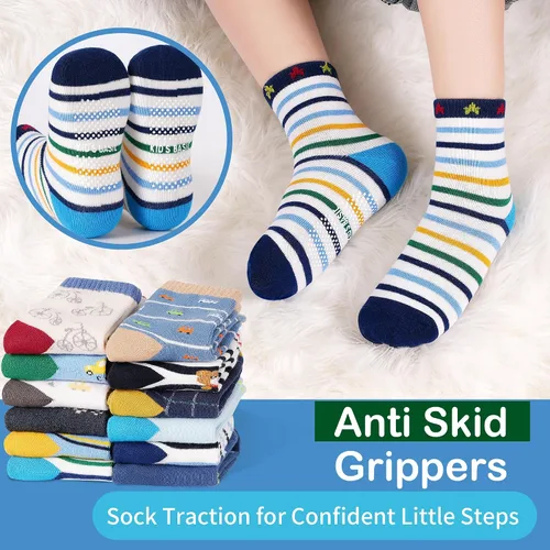 Miniatura 3 de GRPSKCOS Calcetines antideslizantes para niños pequeños, 12 pares de calcetines antideslizantes para niños y niñas de 1 a 7 años