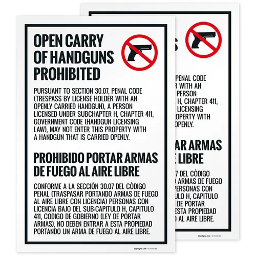 Miniatura 8 de Concealed Carry Prohibited Texas Penal Code Bilingual Sidewalk Sign Kit, (SI-74332) 18x24 Inches, Replacement Panels (2 Pack) 160 Mil Thick