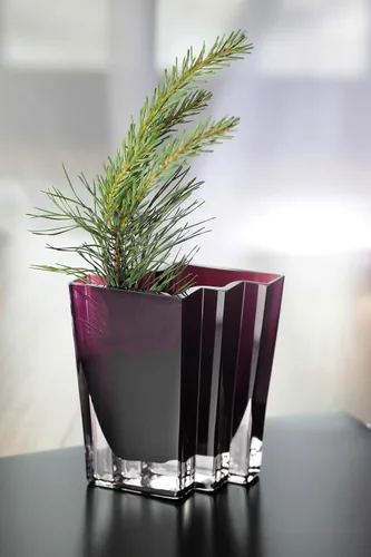 Miniatura 3 de Jarrón de cristal, amatista, diseño cheurón, 5.5 pulgadas de altura, resistente, fabricado en Europa, por Barski