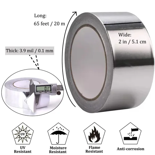 Miniatura 2 de 2 piezas de cinta de aluminio de primera calidad, cintas de metal plateadas (2" x 65 pies, 3.9 mil) con respaldo adhesivo, cinta de aislamiento