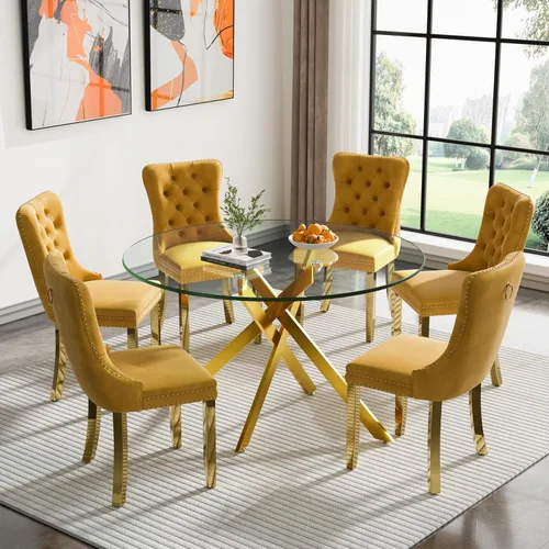 Miniatura 44 de Juego de 4 mesas de comedor de cristal para 4, juego de 4 mesas y sillas de cocina modernas, juego de mesa de comedor de cocina de 5 piezas con mesa